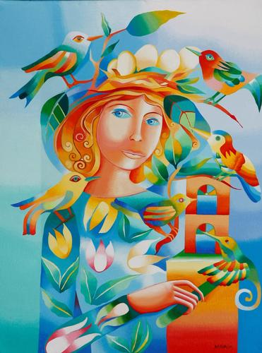 Woman with birds
